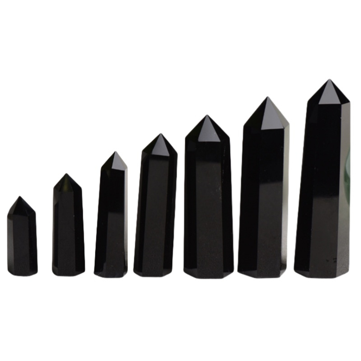 Black Obsidian Single Pointed Hexagonal Prism Beads Ornament Handmade Craved Gemstone