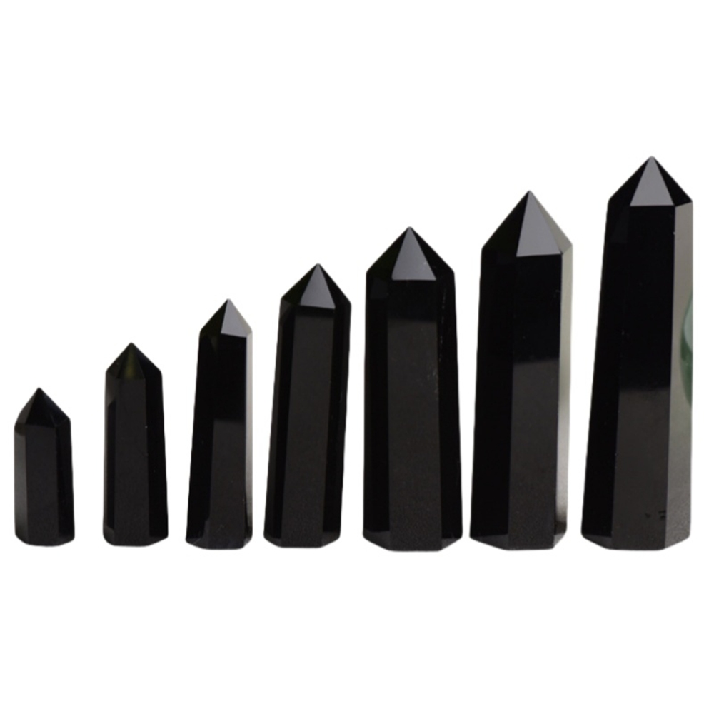 Black Obsidian Single Pointed Hexagonal Prism Beads Ornament Handmade Craved Gemstone