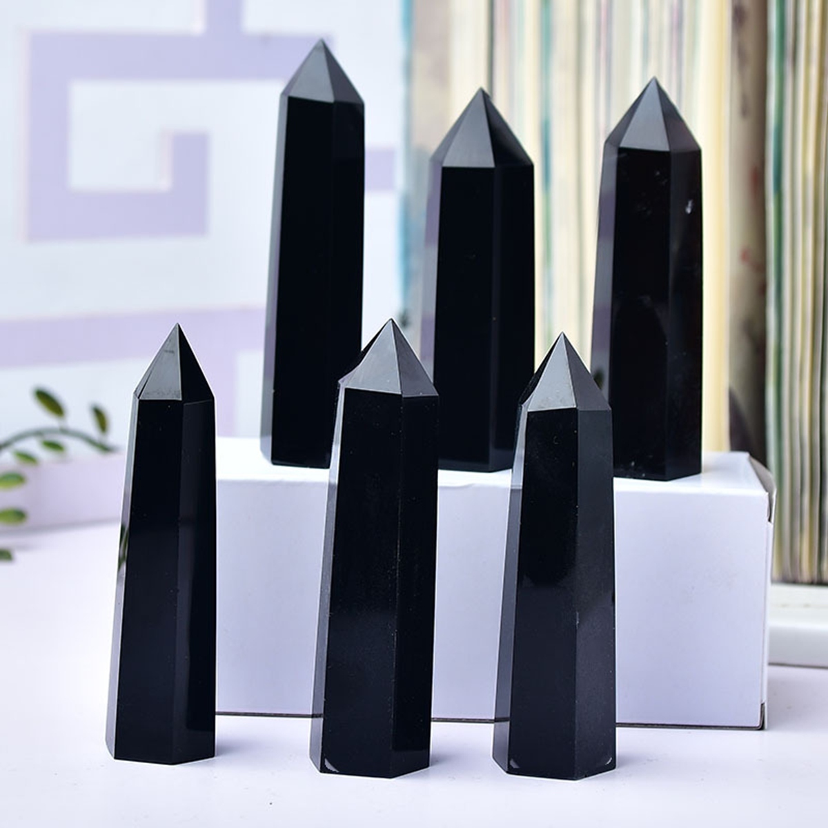 Black Obsidian Single Pointed Hexagonal Prism Beads Ornament Handmade Craved Gemstone