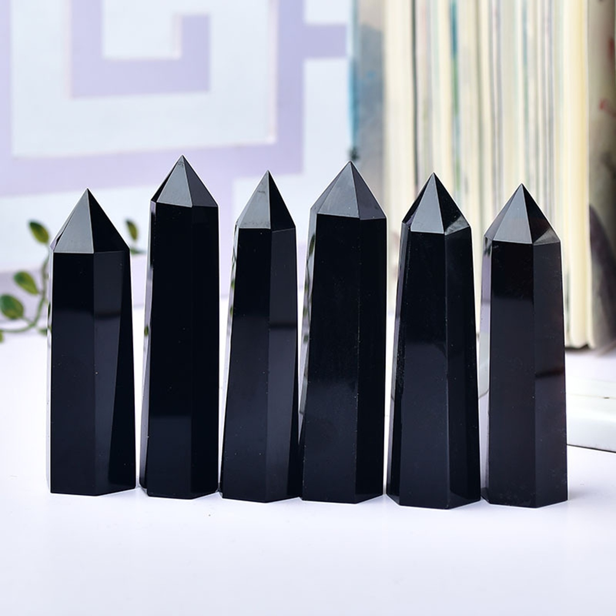 Black Obsidian Single Pointed Hexagonal Prism Beads Ornament Handmade Craved Gemstone
