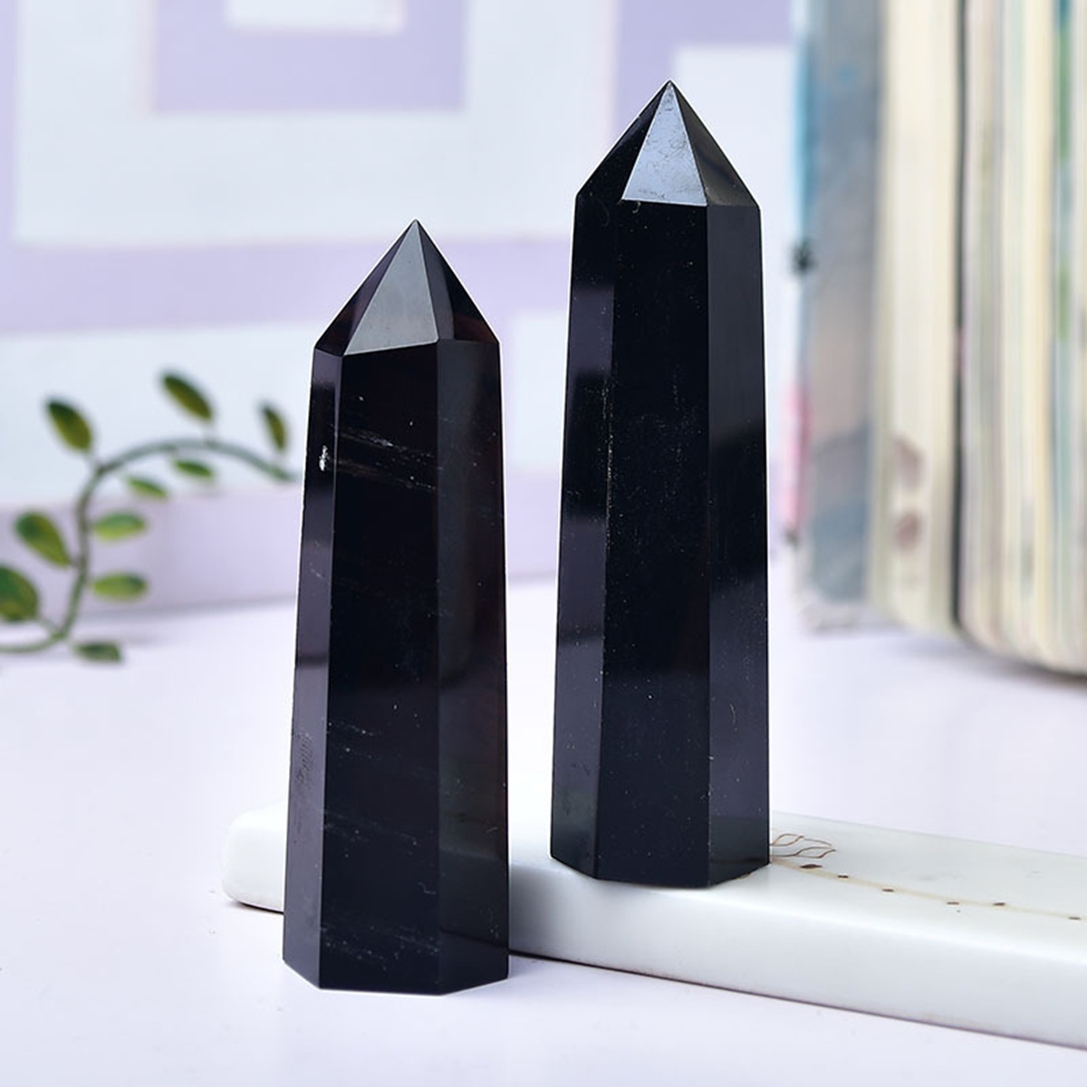 Black Obsidian Single Pointed Hexagonal Prism Beads Ornament Handmade Craved Gemstone