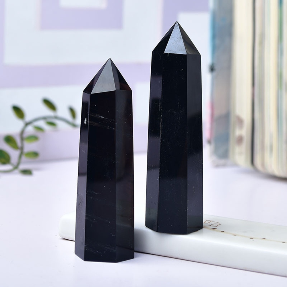 Black Obsidian Single Pointed Hexagonal Prism Beads Ornament Handmade Craved Gemstone