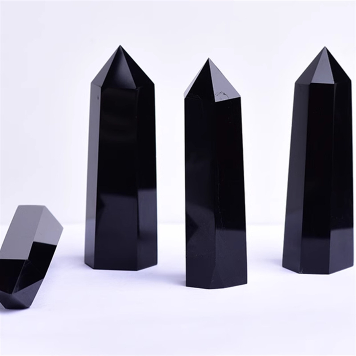 Black Obsidian Single Pointed Hexagonal Prism Beads Ornament Handmade Craved Gemstone