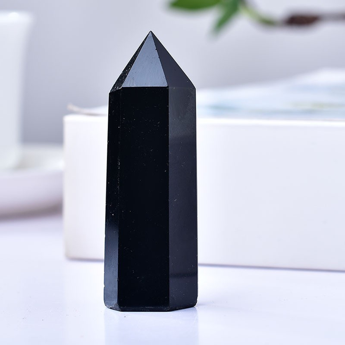 Black Obsidian Single Pointed Hexagonal Prism Beads Ornament Handmade Craved Gemstone