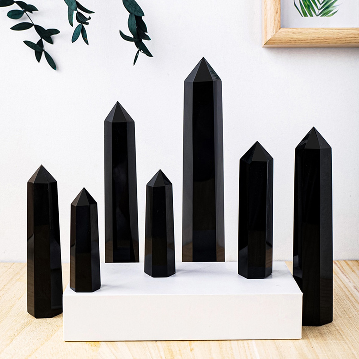 Black Obsidian Single Pointed Hexagonal Prism Beads Ornament Handmade Craved Gemstone