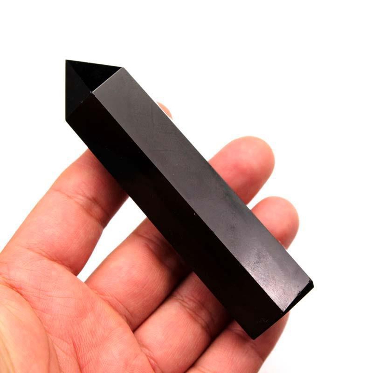 Black Obsidian Single Pointed Hexagonal Prism Beads Ornament Handmade Craved Gemstone