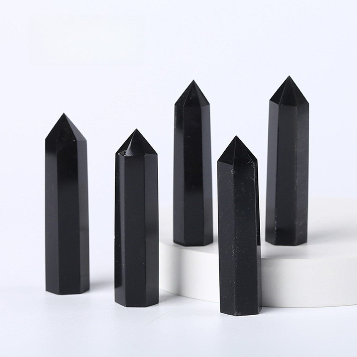 Black Obsidian Single Pointed Hexagonal Prism Beads Ornament Handmade Craved Gemstone