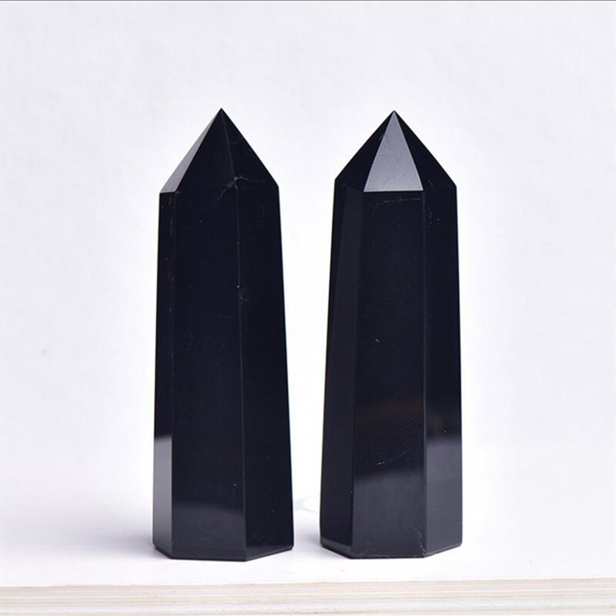 Black Obsidian Single Pointed Hexagonal Prism Beads Ornament Handmade Craved Gemstone