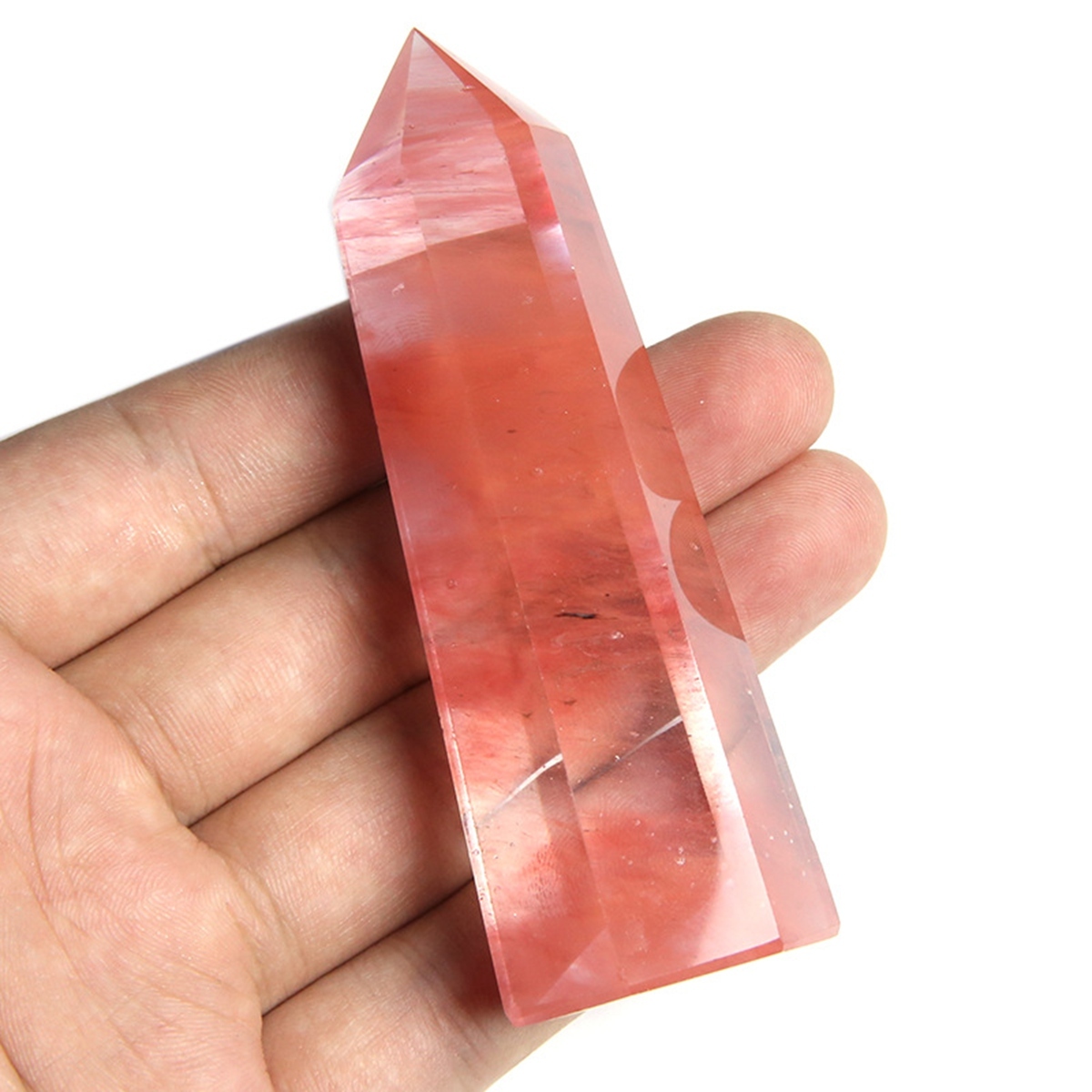Cherry Quartz Single Pointed Hexagonal Prism Beads Ornament Handmade Craved Gemstone