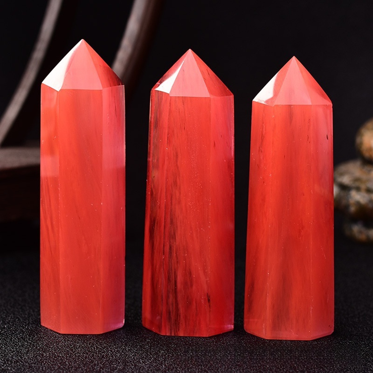 Cherry Quartz Single Pointed Hexagonal Prism Beads Ornament Handmade Craved Gemstone