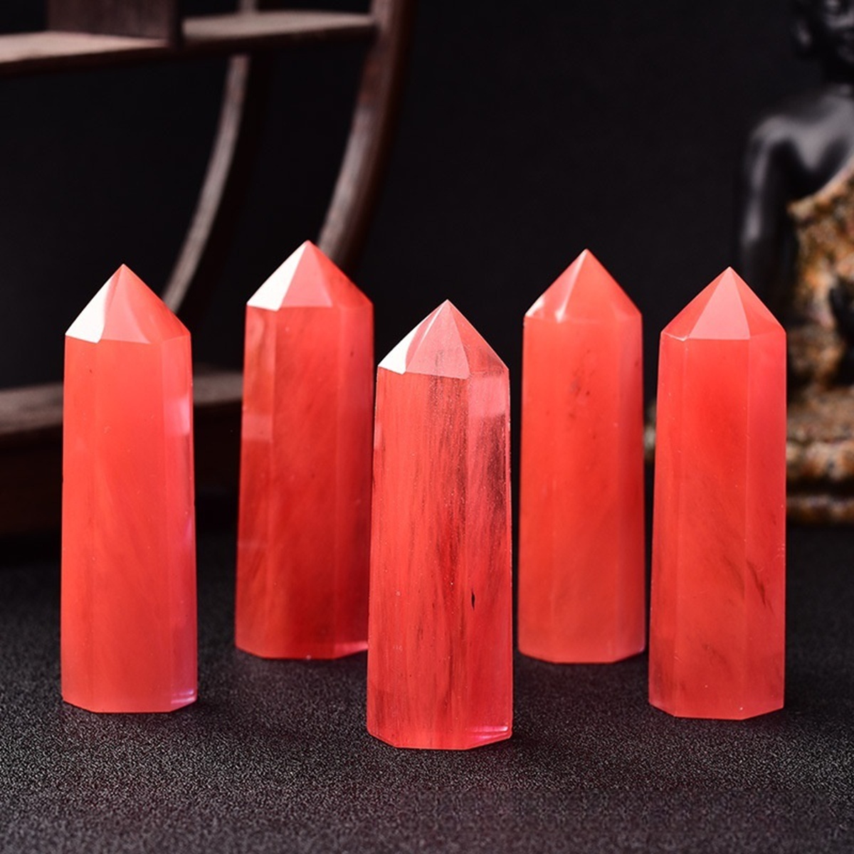 Cherry Quartz Single Pointed Hexagonal Prism Beads Ornament Handmade Craved Gemstone
