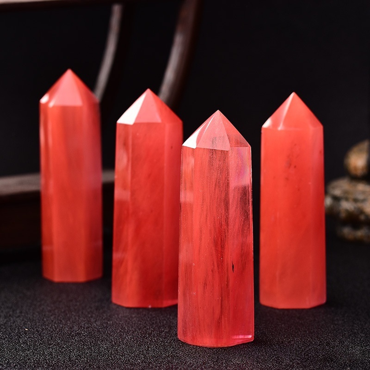 Cherry Quartz Single Pointed Hexagonal Prism Beads Ornament Handmade Craved Gemstone
