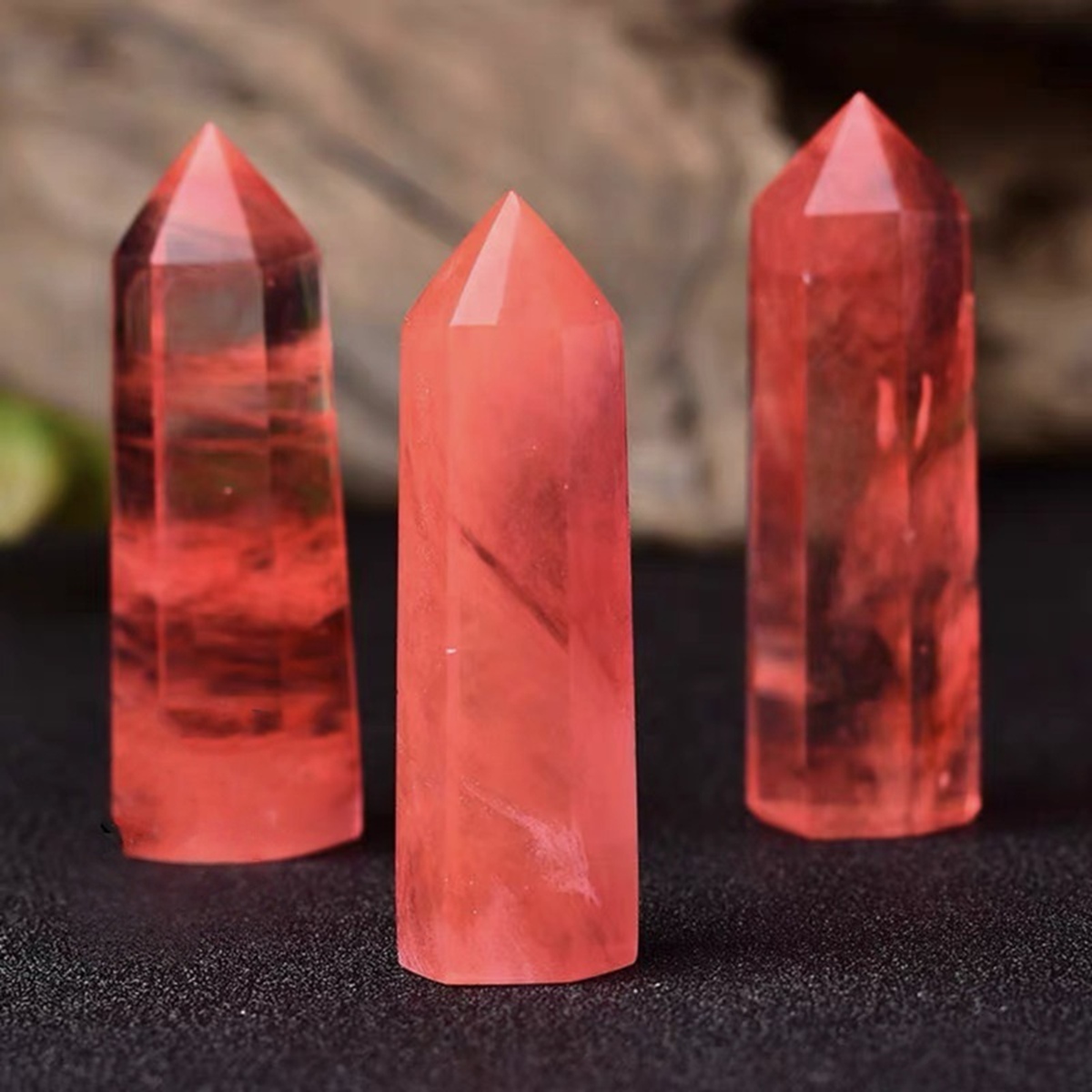 Cherry Quartz Single Pointed Hexagonal Prism Beads Ornament Handmade Craved Gemstone