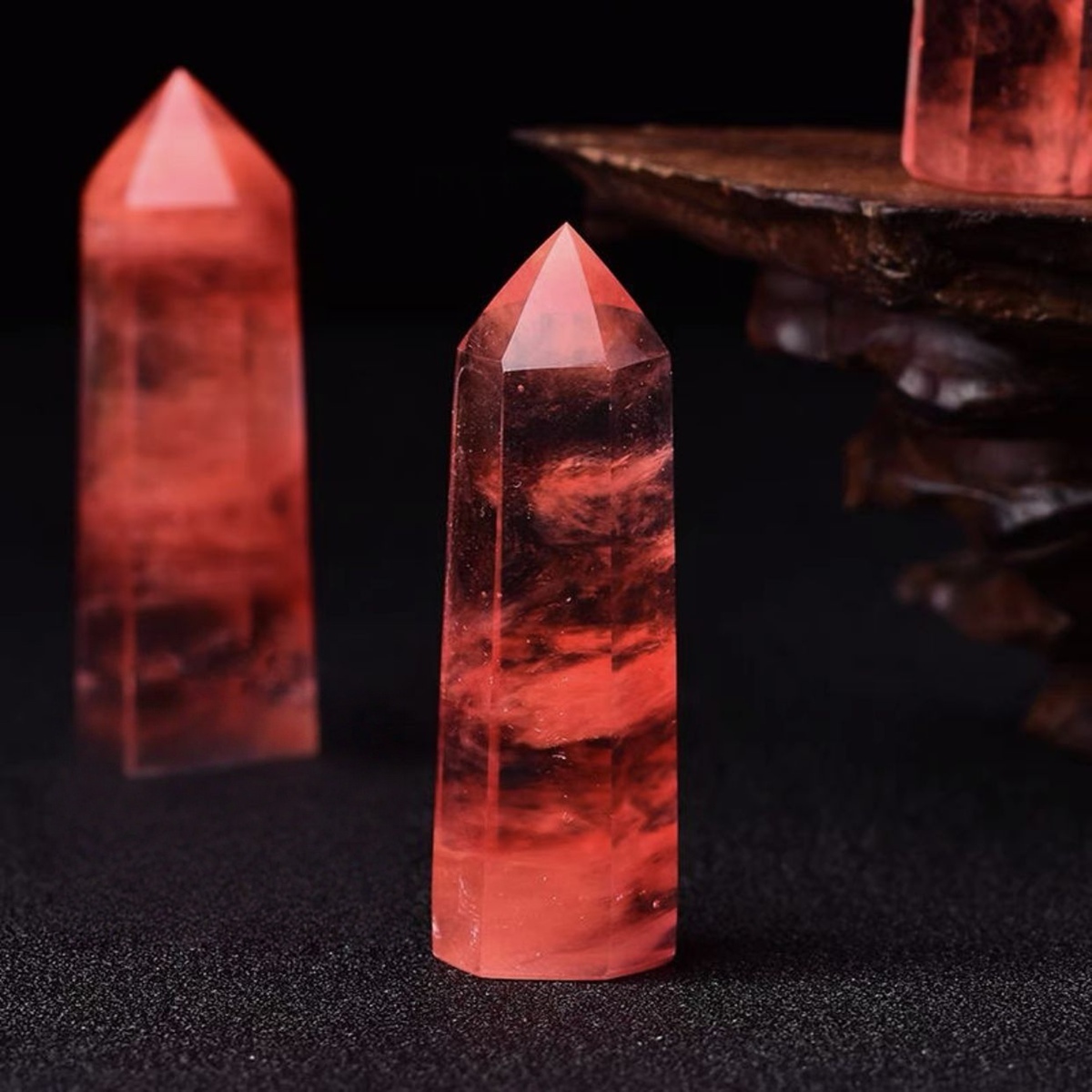 Cherry Quartz Single Pointed Hexagonal Prism Beads Ornament Handmade Craved Gemstone