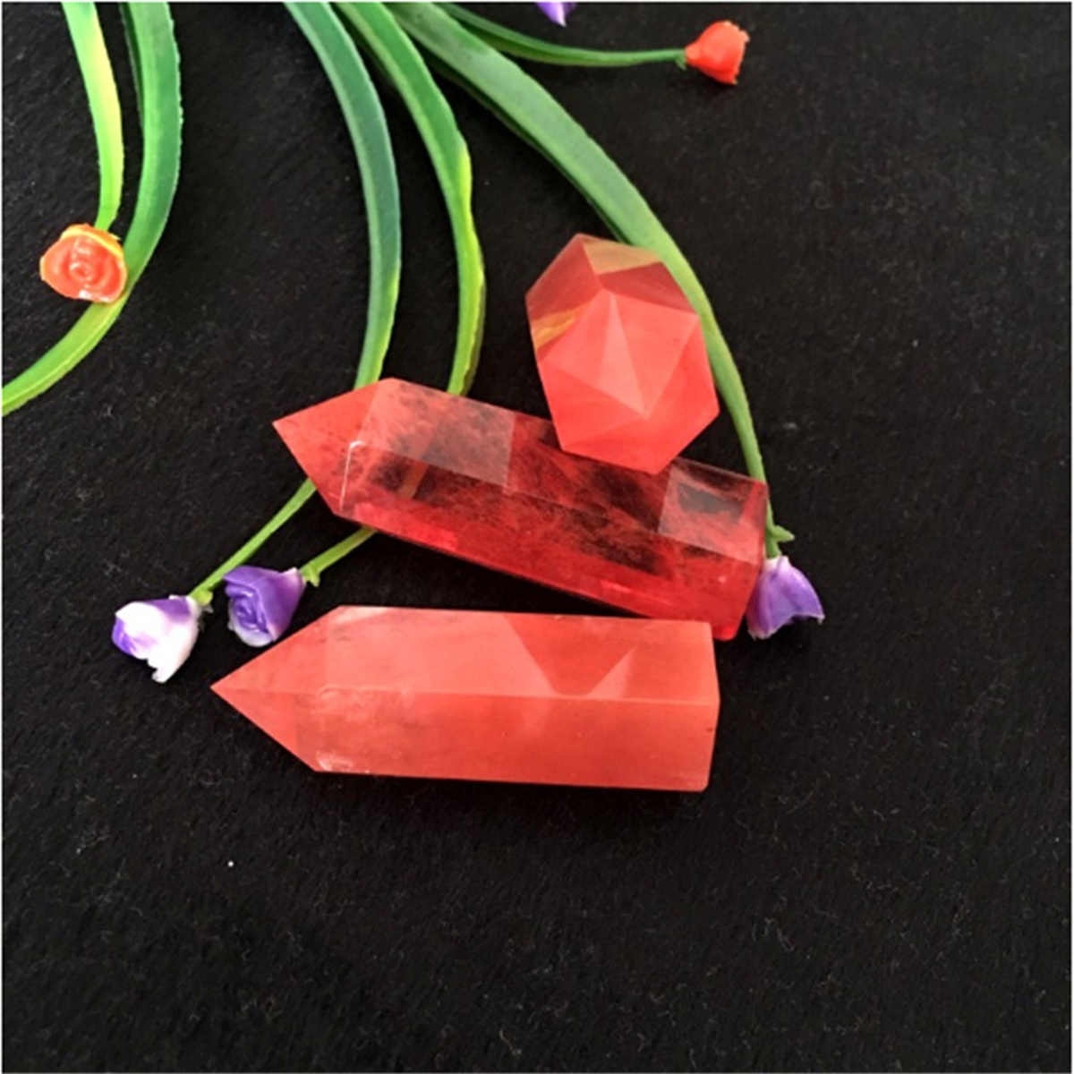Cherry Quartz Single Pointed Hexagonal Prism Beads Ornament Handmade Craved Gemstone