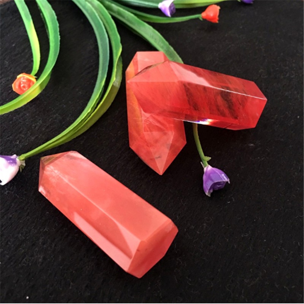 Cherry Quartz Single Pointed Hexagonal Prism Beads Ornament Handmade Craved Gemstone