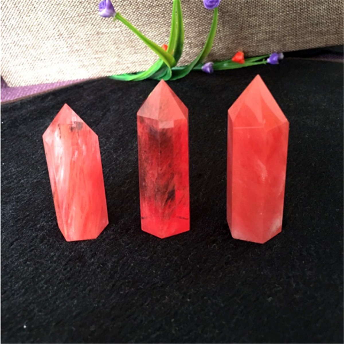Cherry Quartz Single Pointed Hexagonal Prism Beads Ornament Handmade Craved Gemstone
