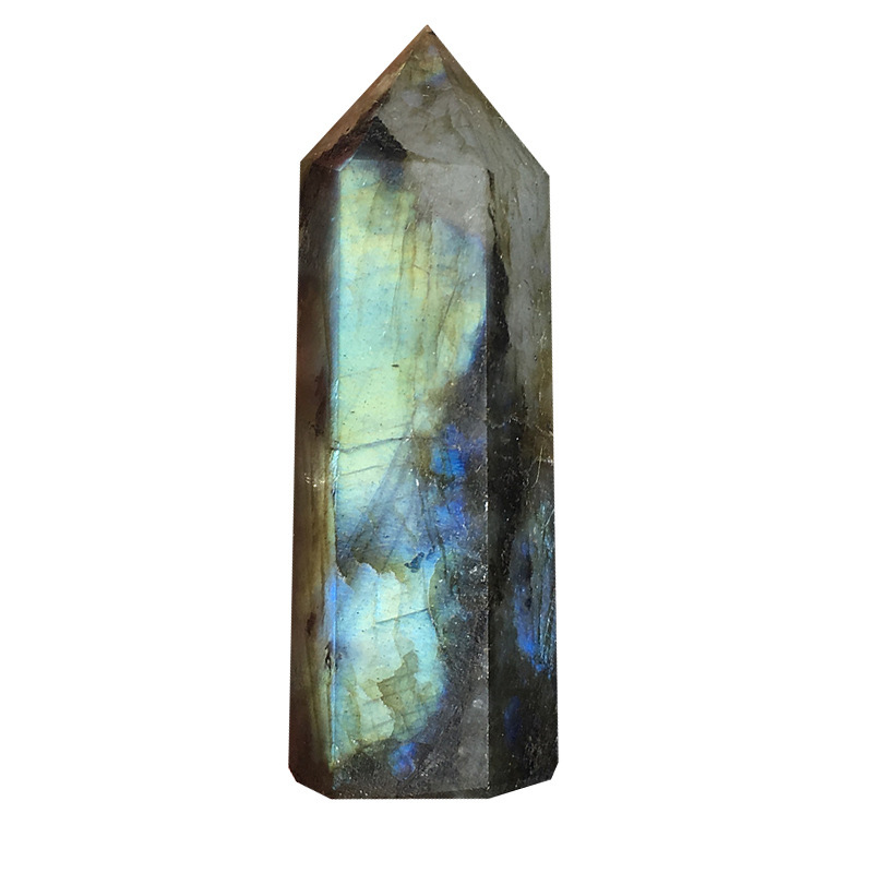 Labradorite Single Pointed Hexagonal Prism Beads Ornament Handmade Craved Gemstone