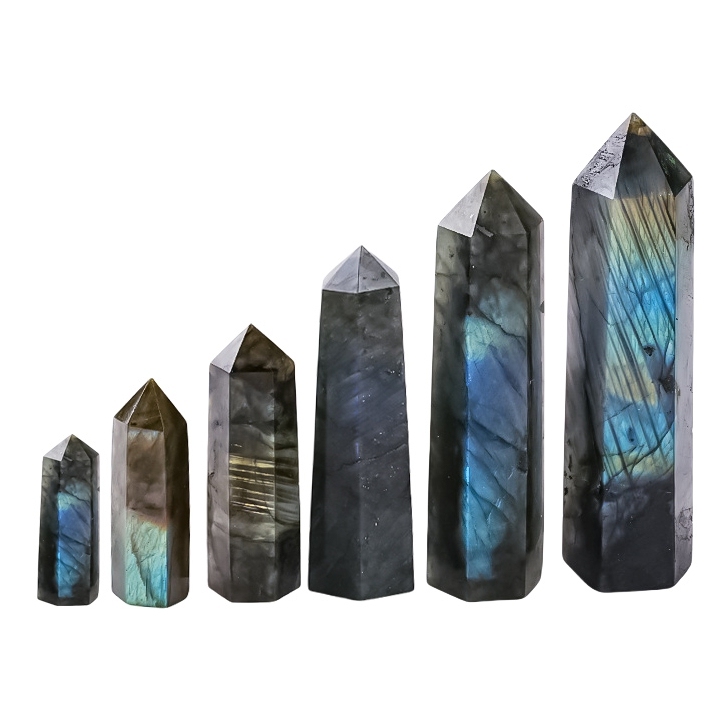 Labradorite Single Pointed Hexagonal Prism Beads Ornament Handmade Craved Gemstone