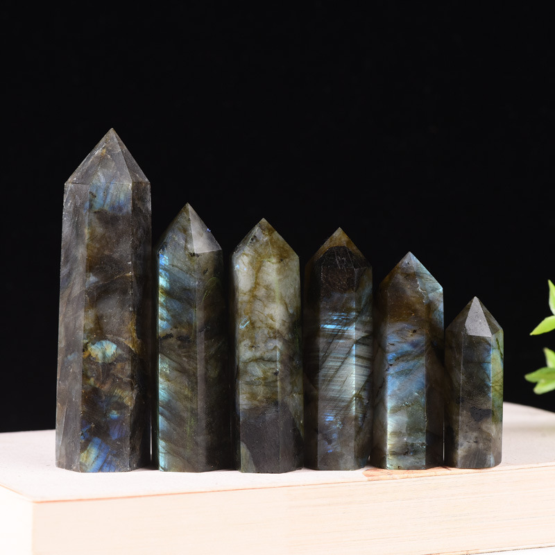 Labradorite Single Pointed Hexagonal Prism Beads Ornament Handmade Craved Gemstone