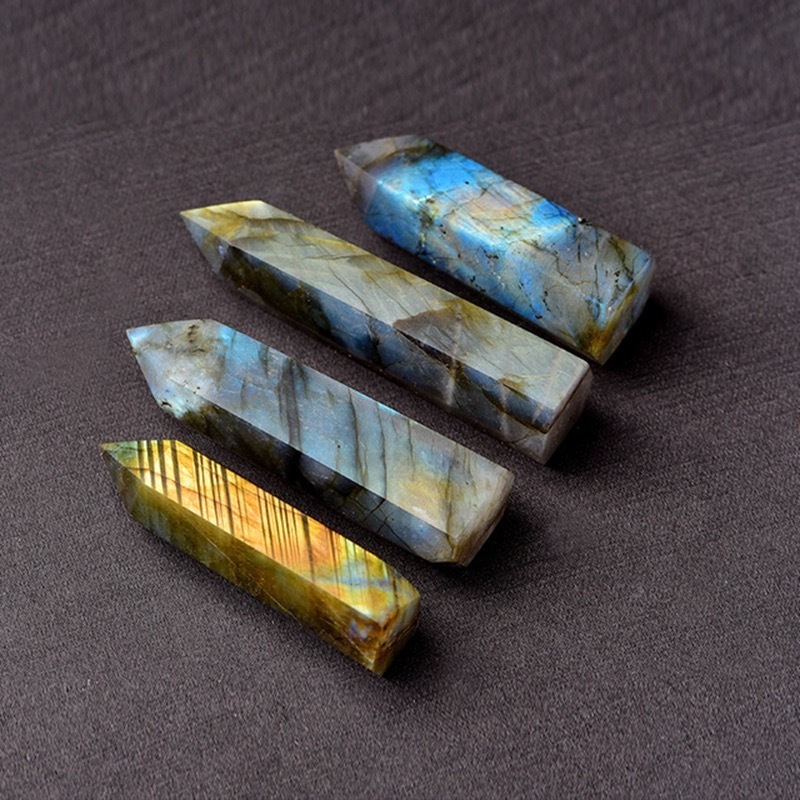 Labradorite Single Pointed Hexagonal Prism Beads Ornament Handmade Craved Gemstone