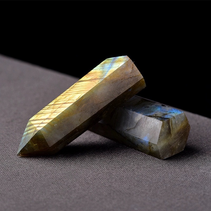 Labradorite Single Pointed Hexagonal Prism Beads Ornament Handmade Craved Gemstone