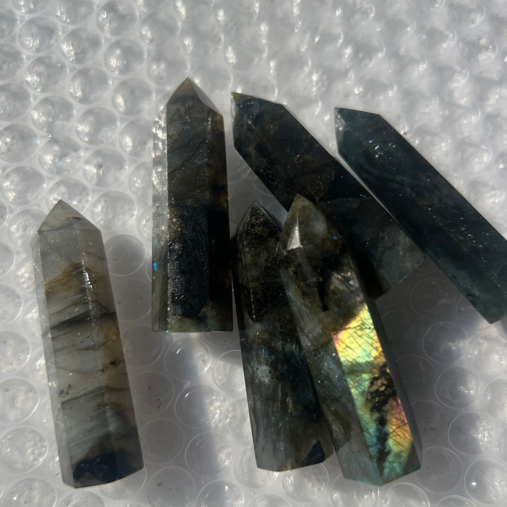 Labradorite Single Pointed Hexagonal Prism Beads Ornament Handmade Craved Gemstone