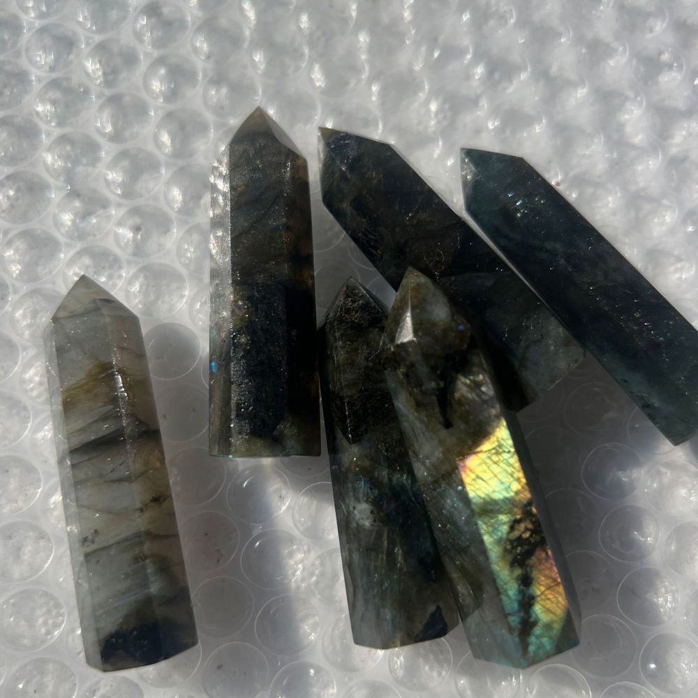 Labradorite Single Pointed Hexagonal Prism Beads Ornament Handmade Craved Gemstone