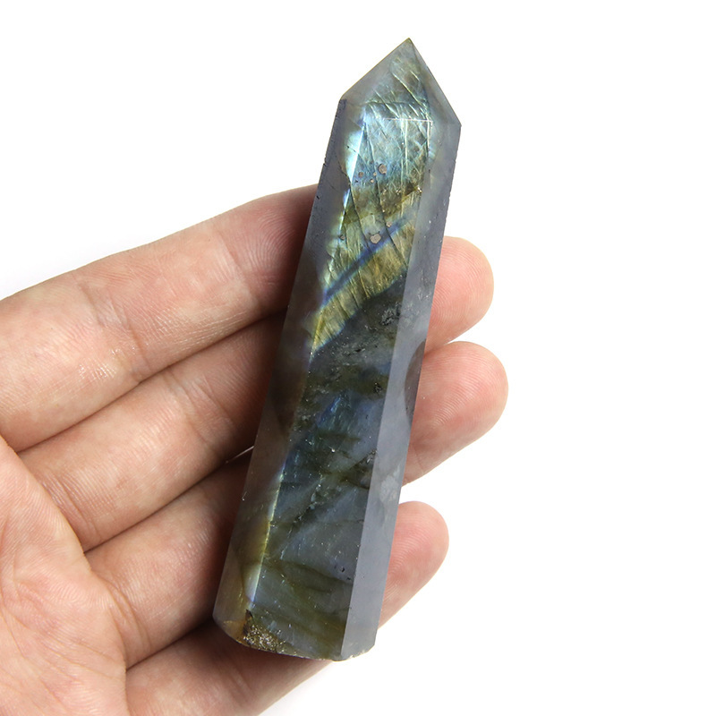 Labradorite Single Pointed Hexagonal Prism Beads Ornament Handmade Craved Gemstone