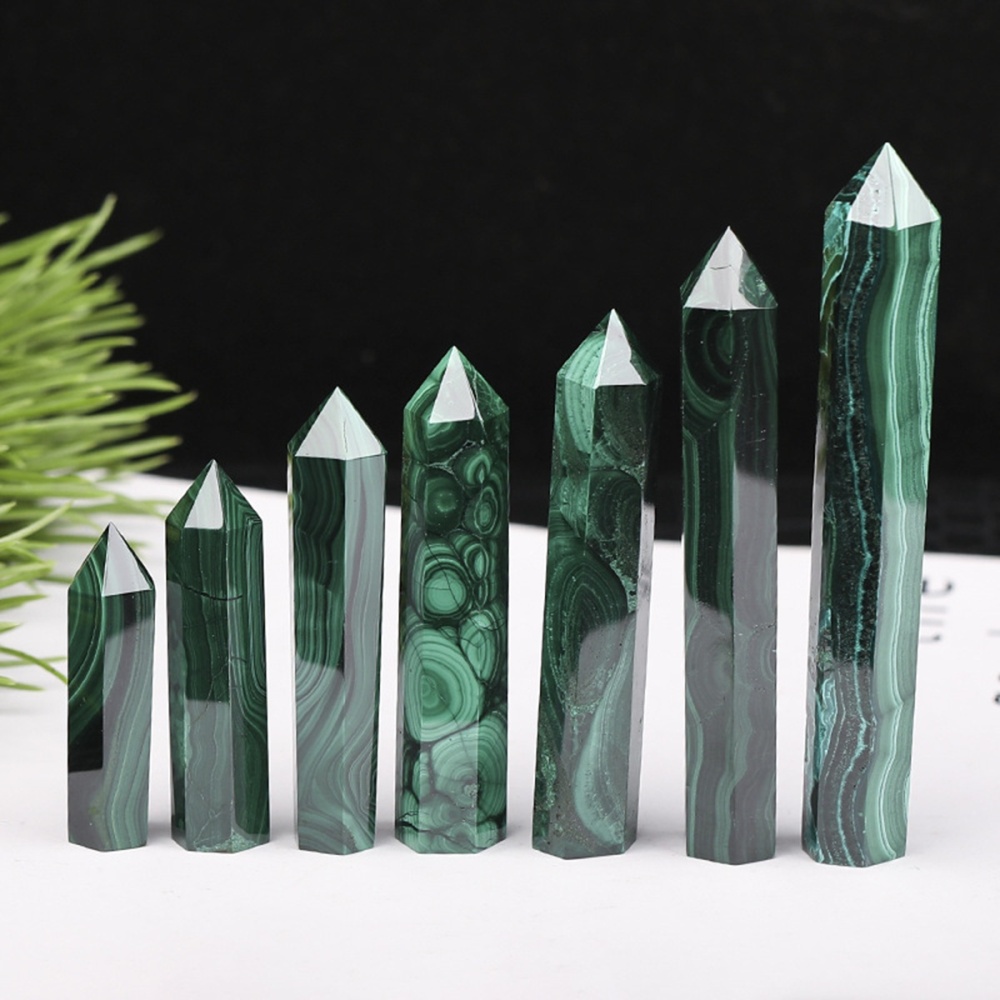 Natural Malachite Single Pointed Hexagonal Prism Beads Ornament Handmade Craved Gemstone