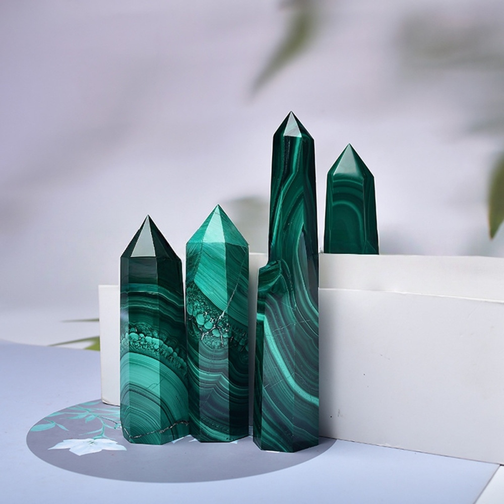 Natural Malachite Single Pointed Hexagonal Prism Beads Ornament Handmade Craved Gemstone