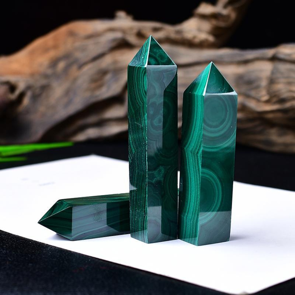 Natural Malachite Single Pointed Hexagonal Prism Beads Ornament Handmade Craved Gemstone