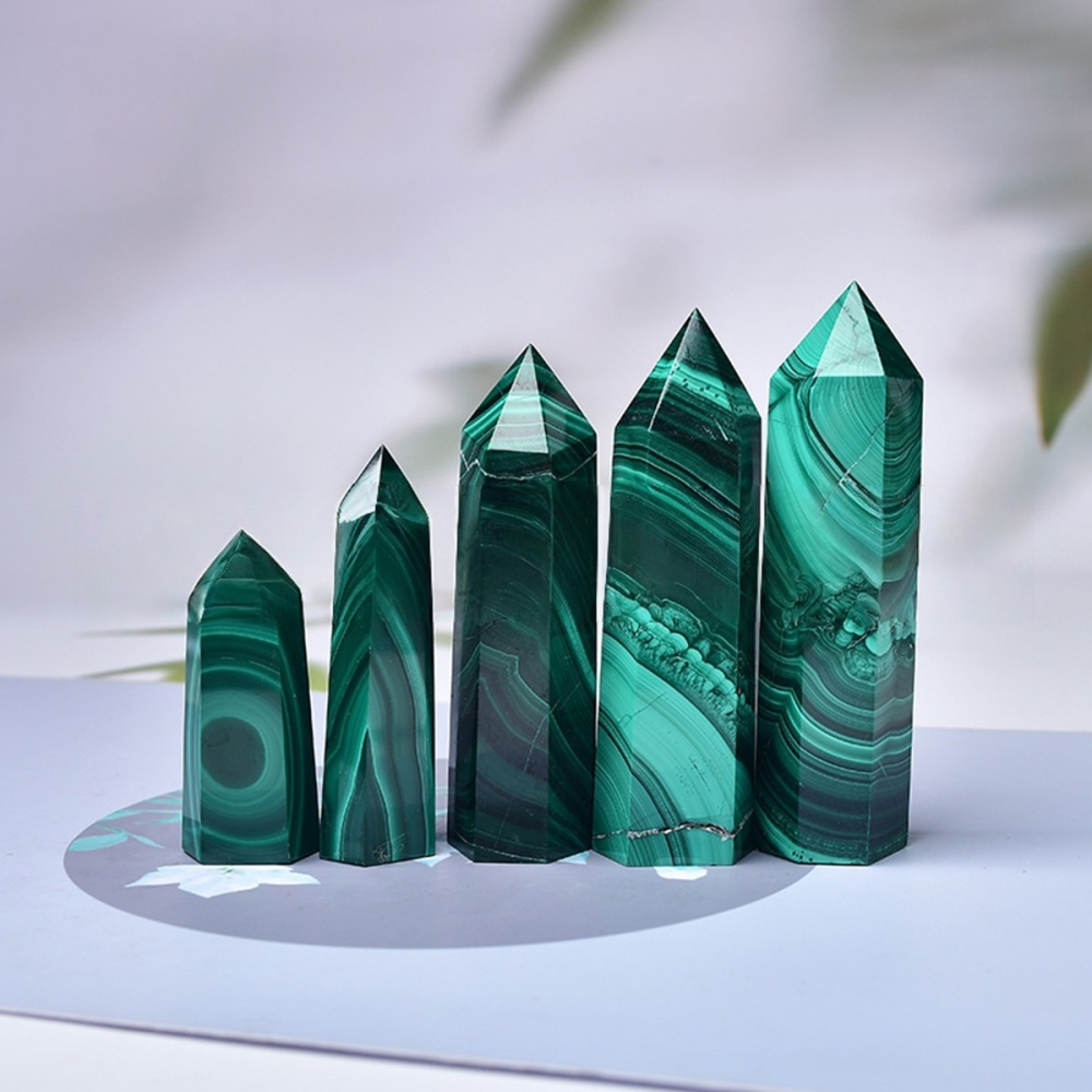 Natural Malachite Single Pointed Hexagonal Prism Beads Ornament Handmade Craved Gemstone