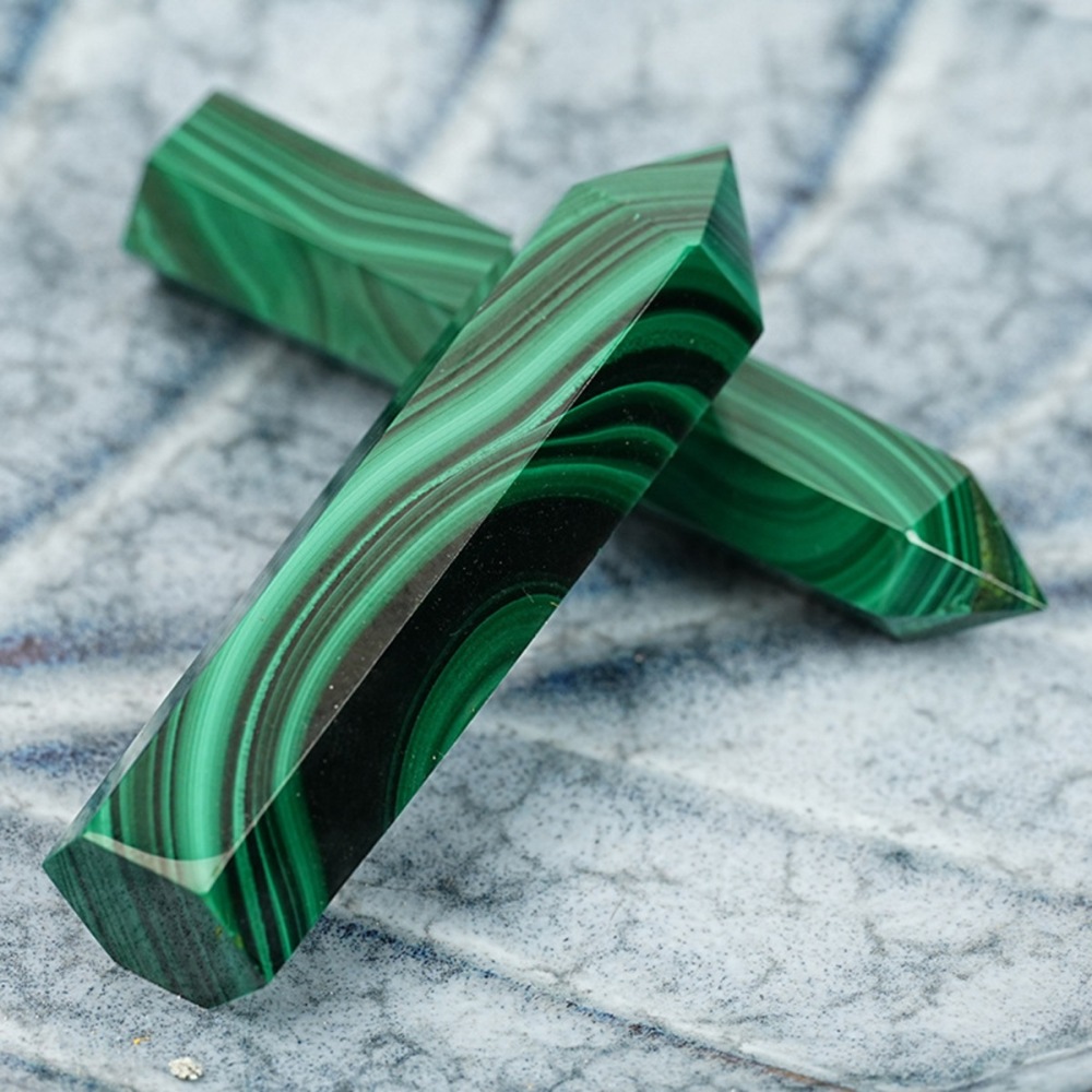 Natural Malachite Single Pointed Hexagonal Prism Beads Ornament Handmade Craved Gemstone