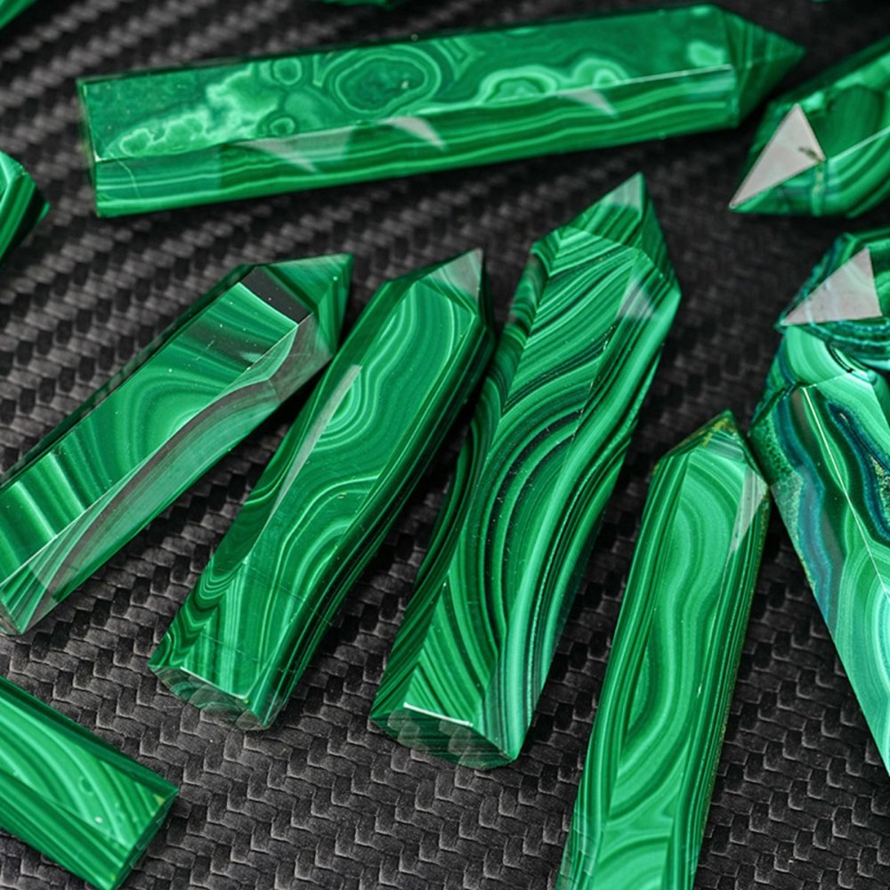 Natural Malachite Single Pointed Hexagonal Prism Beads Ornament Handmade Craved Gemstone