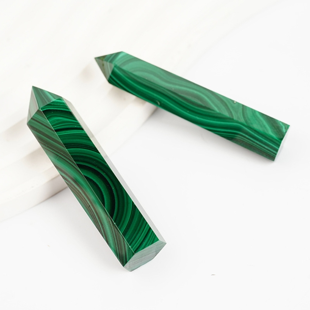 Natural Malachite Single Pointed Hexagonal Prism Beads Ornament Handmade Craved Gemstone