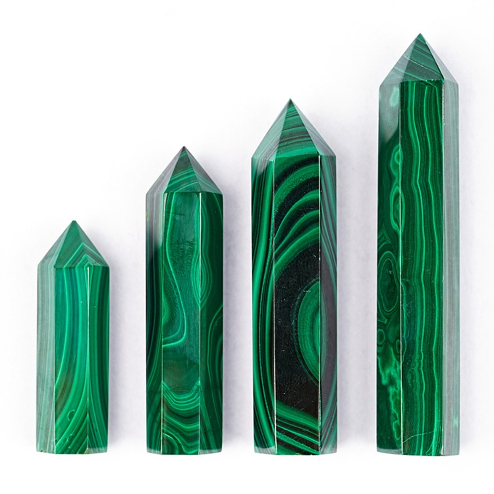 Natural Malachite Single Pointed Hexagonal Prism Beads Ornament Handmade Craved Gemstone