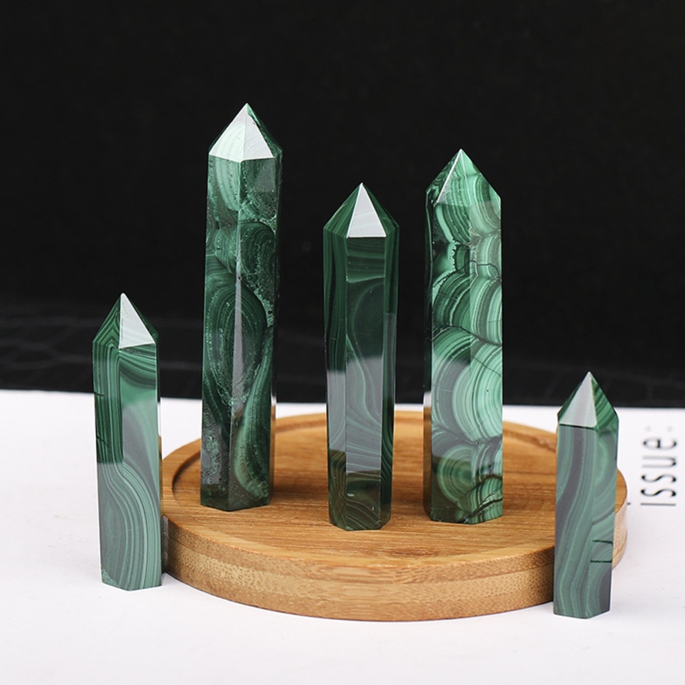 Natural Malachite Single Pointed Hexagonal Prism Beads Ornament Handmade Craved Gemstone