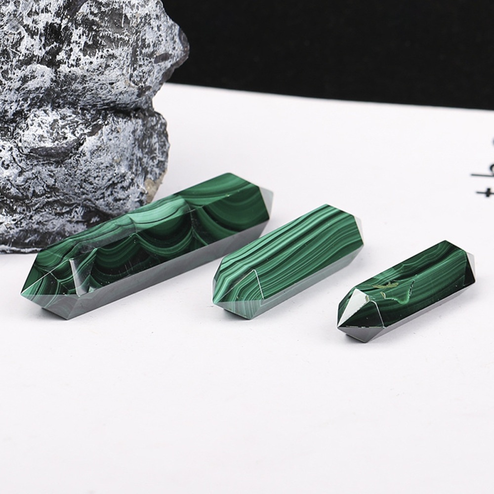 Natural Malachite Single Pointed Hexagonal Prism Beads Ornament Handmade Craved Gemstone