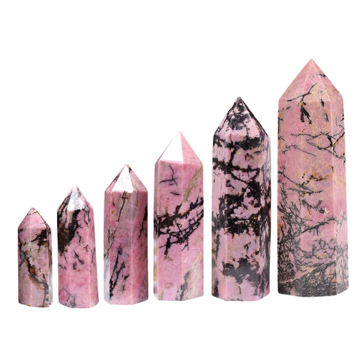 Rhodochrosite Single Pointed Hexagonal Prism Beads Ornament Handmade Craved Gemstone