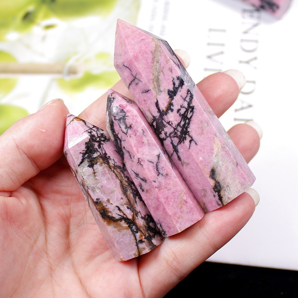 Rhodochrosite Single Pointed Hexagonal Prism Beads Ornament Handmade Craved Gemstone