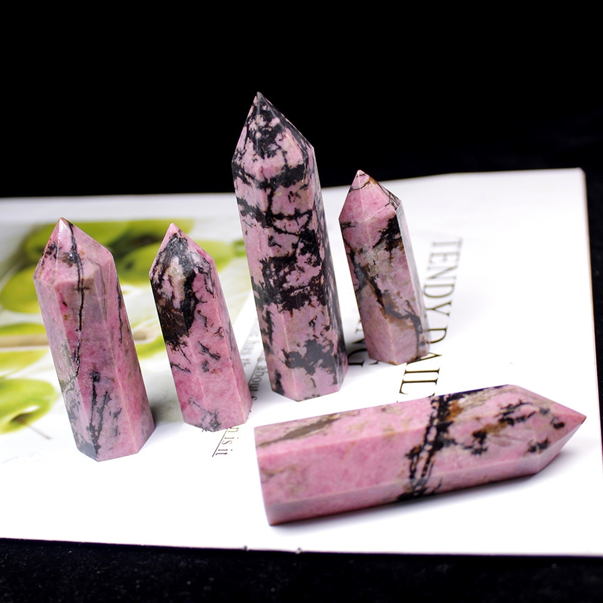 Rhodochrosite Single Pointed Hexagonal Prism Beads Ornament Handmade Craved Gemstone