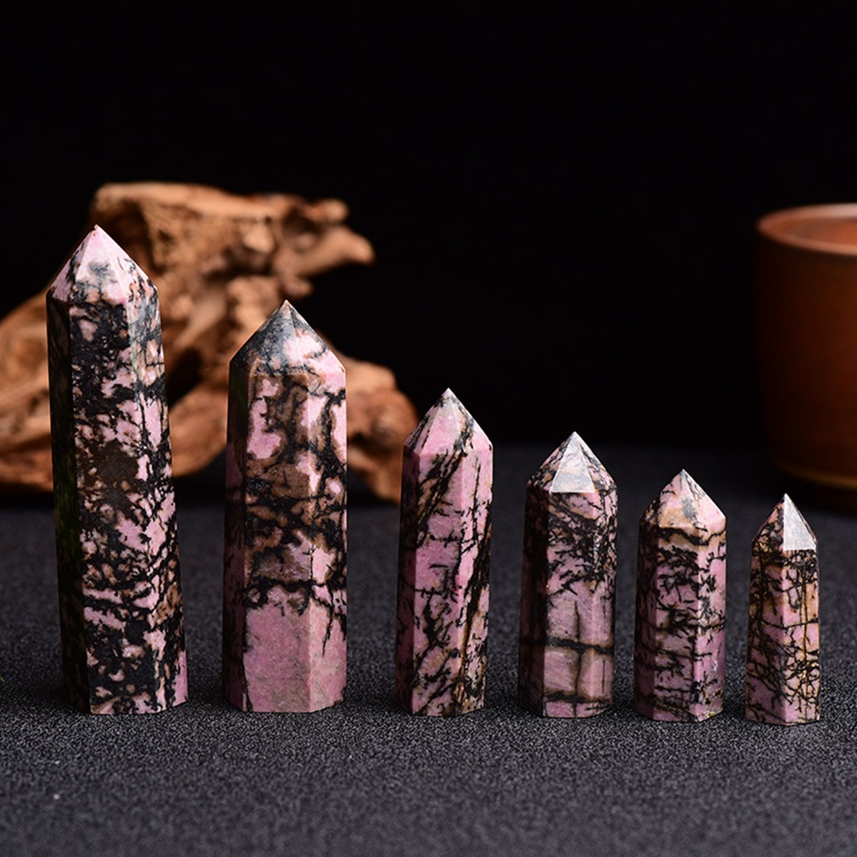 Rhodochrosite Single Pointed Hexagonal Prism Beads Ornament Handmade Craved Gemstone