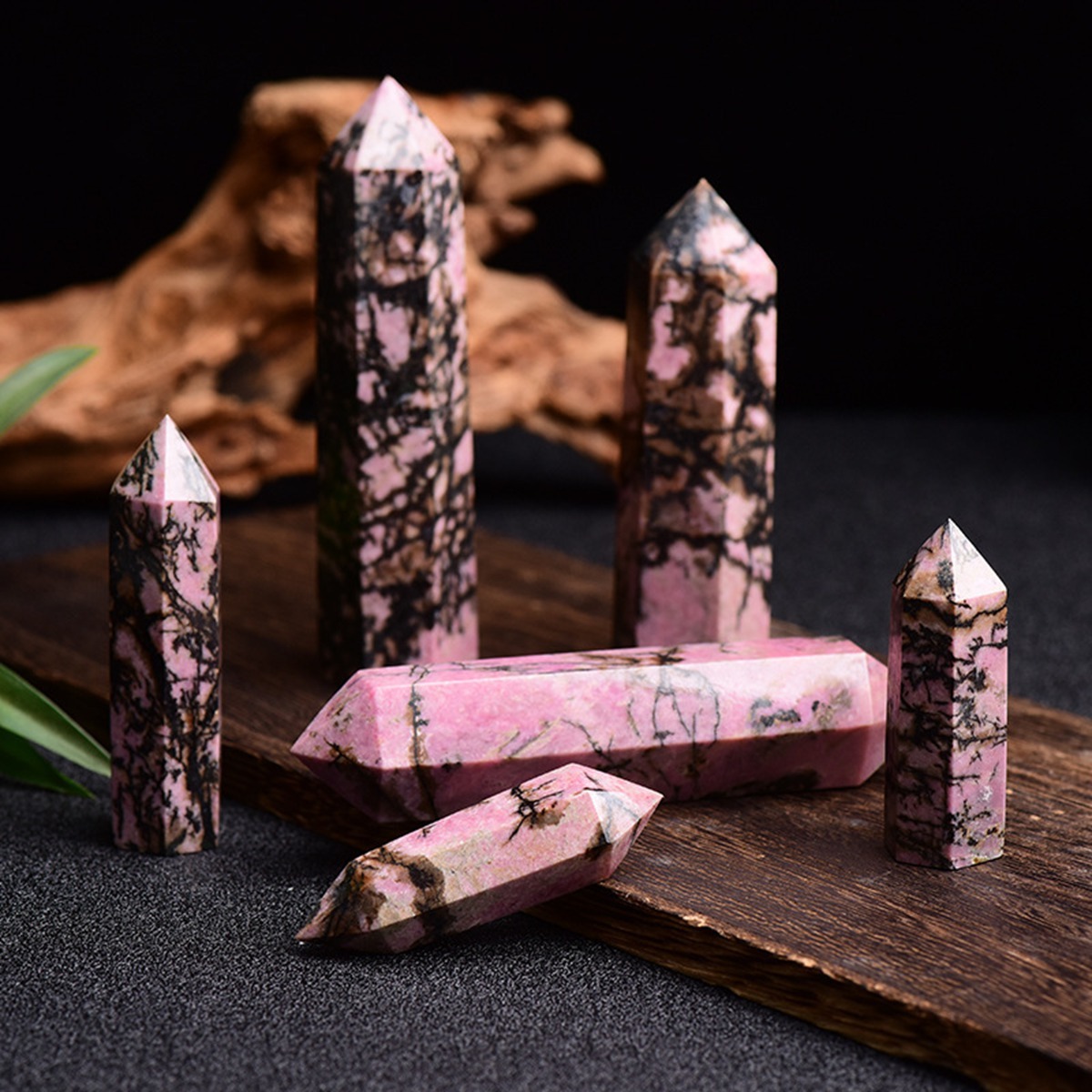 Rhodochrosite Single Pointed Hexagonal Prism Beads Ornament Handmade Craved Gemstone