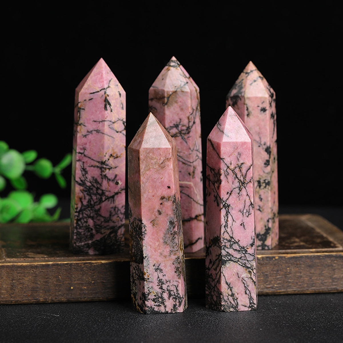 Rhodochrosite Single Pointed Hexagonal Prism Beads Ornament Handmade Craved Gemstone