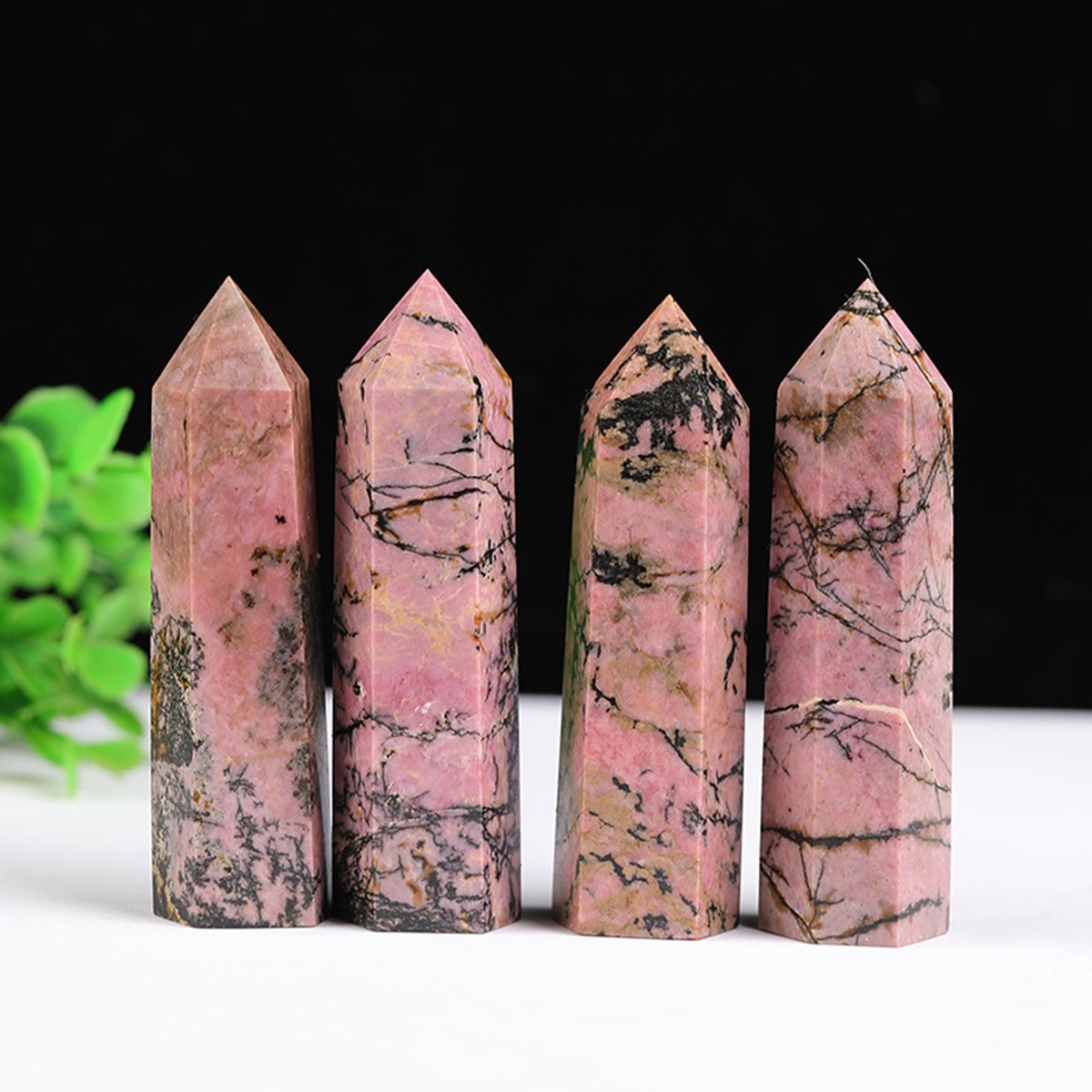 Rhodochrosite Single Pointed Hexagonal Prism Beads Ornament Handmade Craved Gemstone