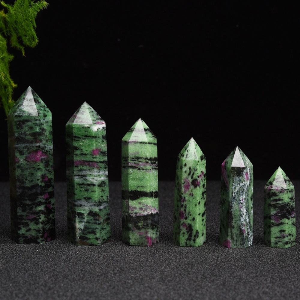 Ruby Zoisite Single Pointed Hexagonal Prism Beads Ornament Handmade Craved Gemstone