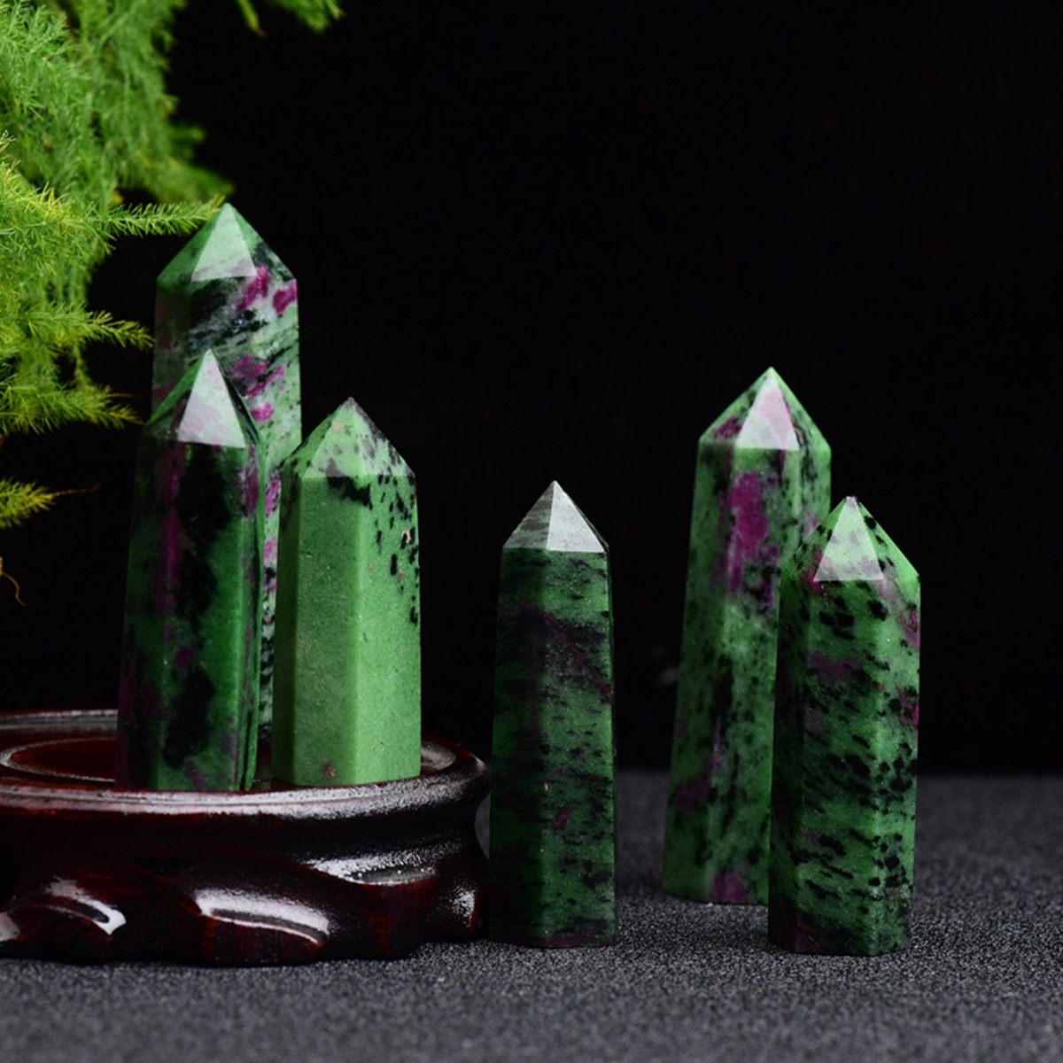 Ruby Zoisite Single Pointed Hexagonal Prism Beads Ornament Handmade Craved Gemstone