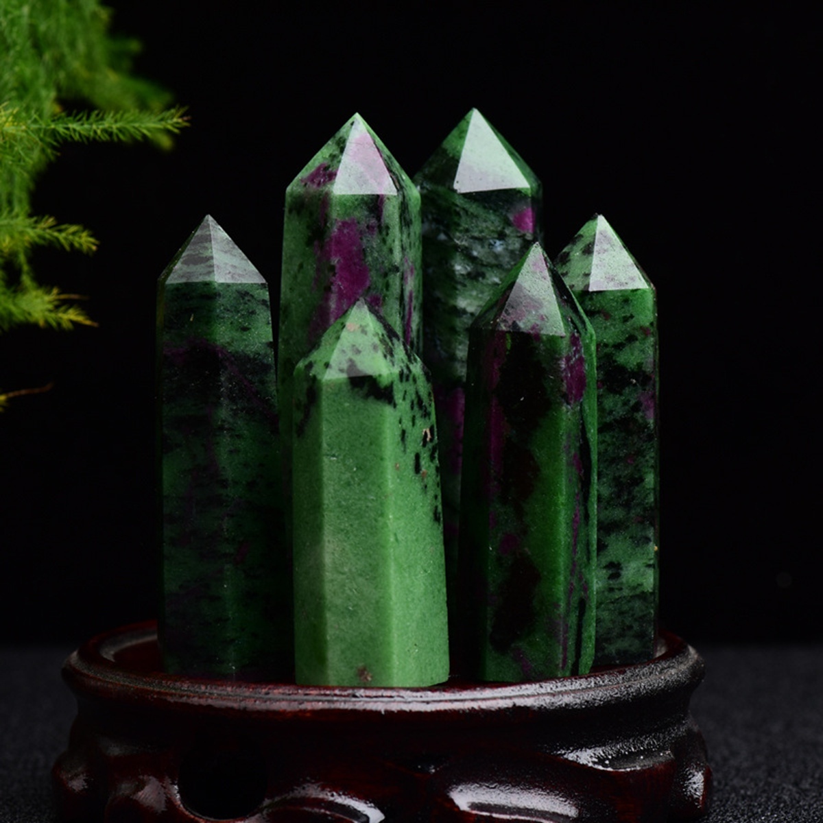 Ruby Zoisite Single Pointed Hexagonal Prism Beads Ornament Handmade Craved Gemstone