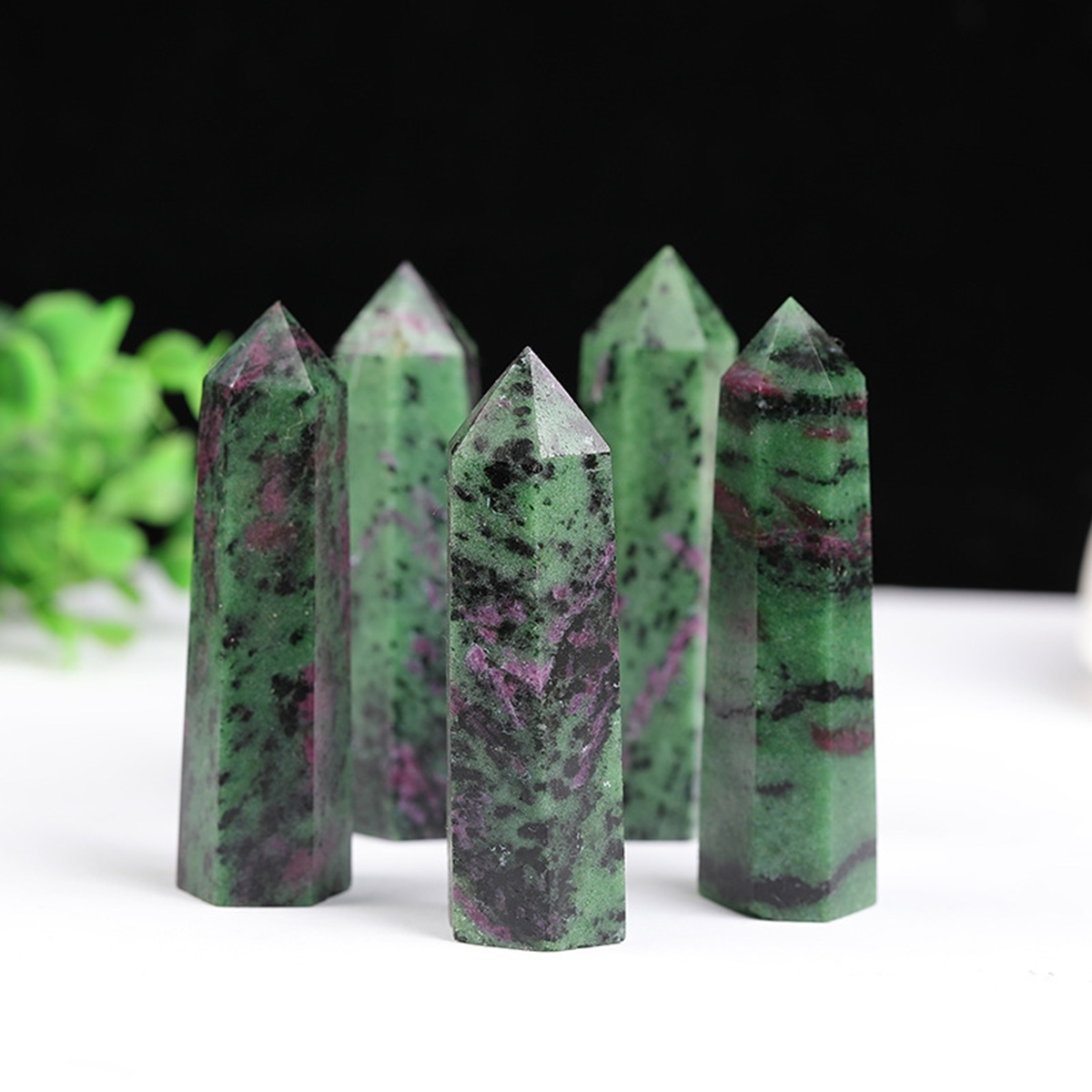 Ruby Zoisite Single Pointed Hexagonal Prism Beads Ornament Handmade Craved Gemstone
